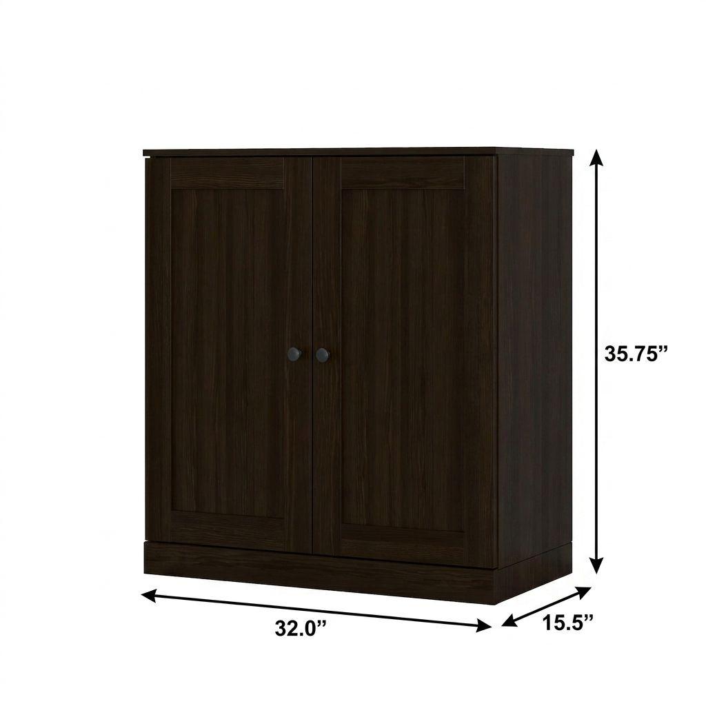 32" Espresso Solid Wood Shaker Style Double Door Linen Cabinet