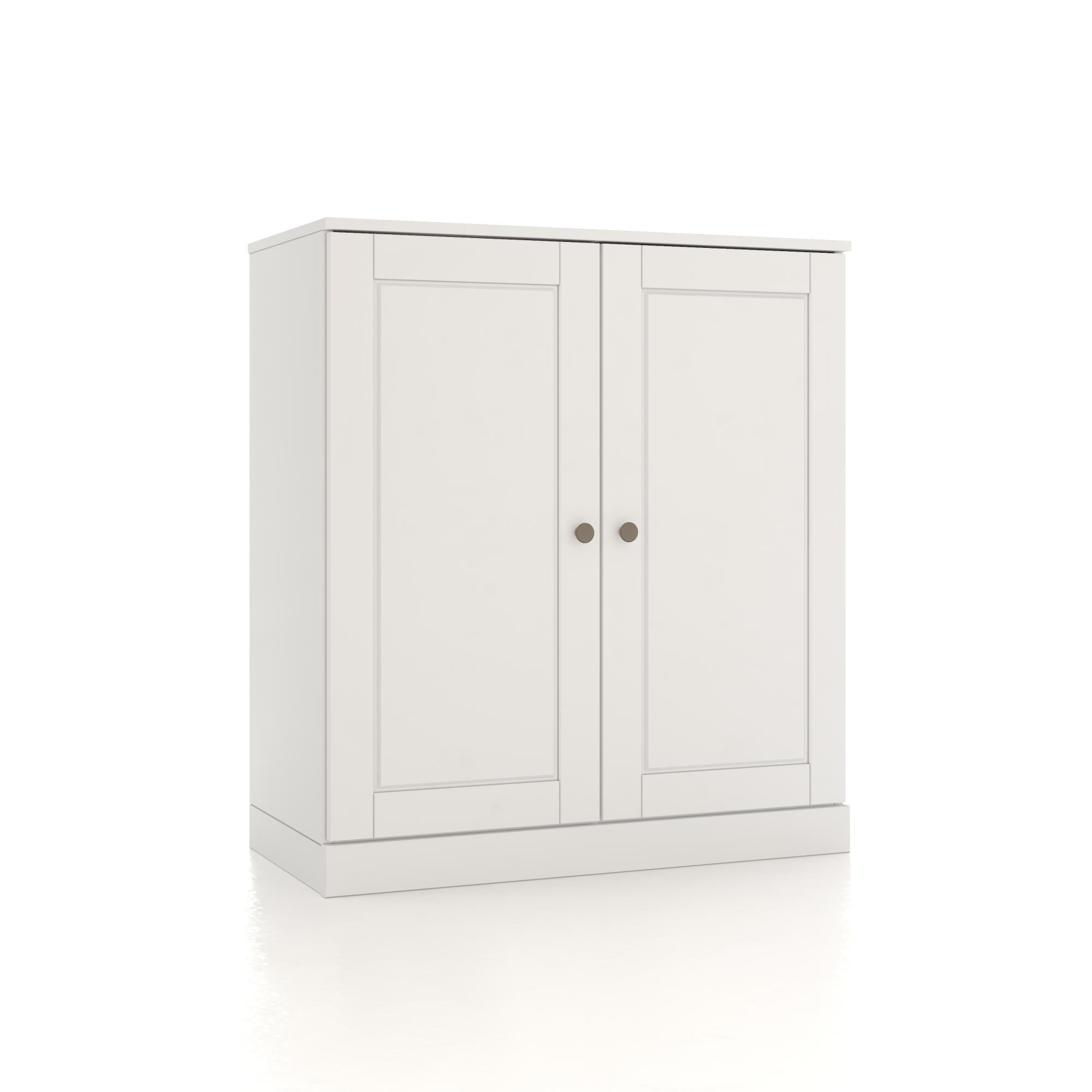 32" White Solid Wood Raised Panel Double Door Linen Cabinet