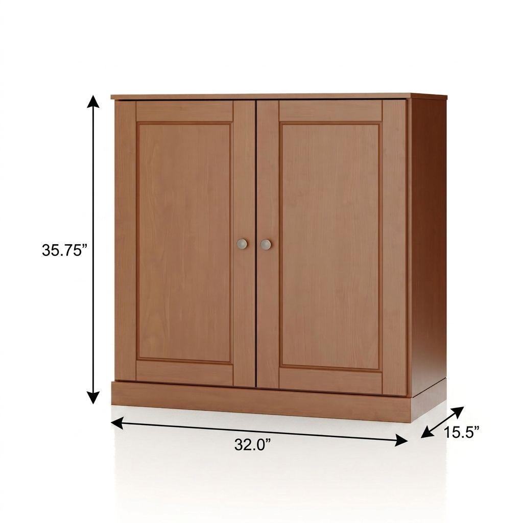 32" Coffee Solid Wood Raised Panel Double Door Linen Cabinet