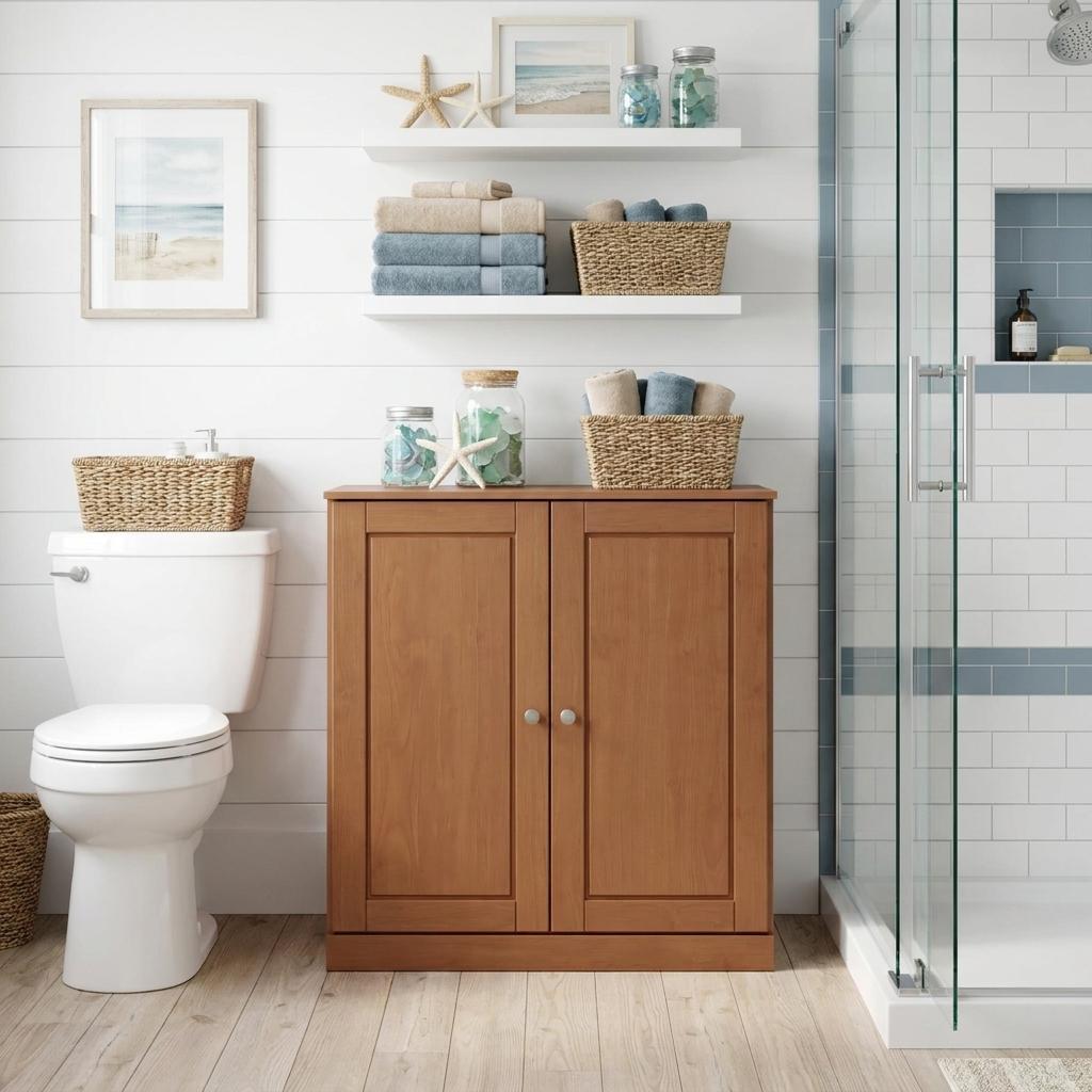 32" Coffee Solid Wood Raised Panel Double Door Linen Cabinet