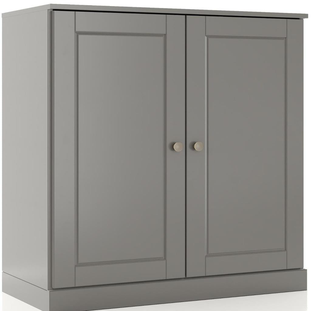 32" Gray Solid Wood Raised Panel Double Door Linen Cabinet
