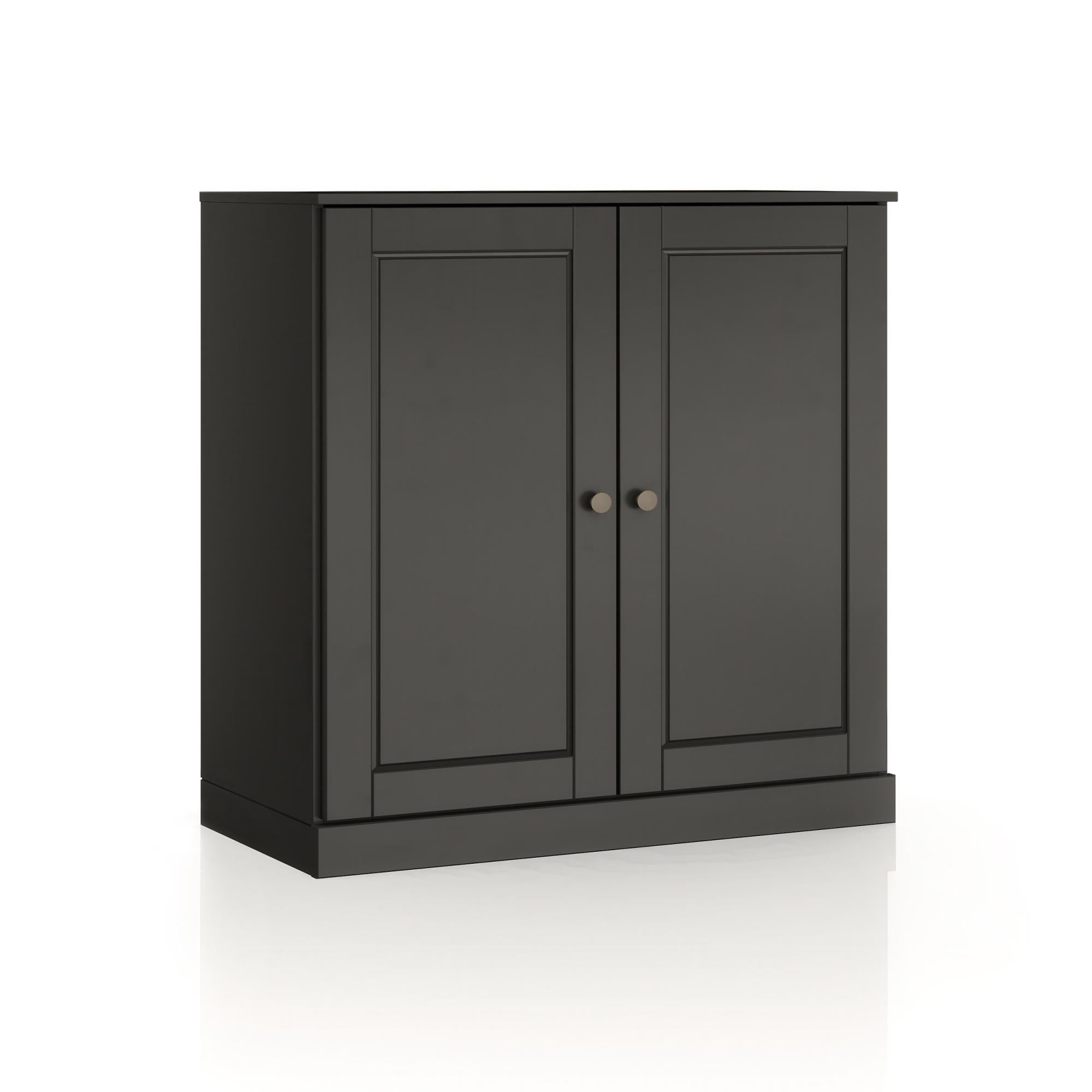 32" Black Solid Wood Raised Panel Double Door Linen Cabinet
