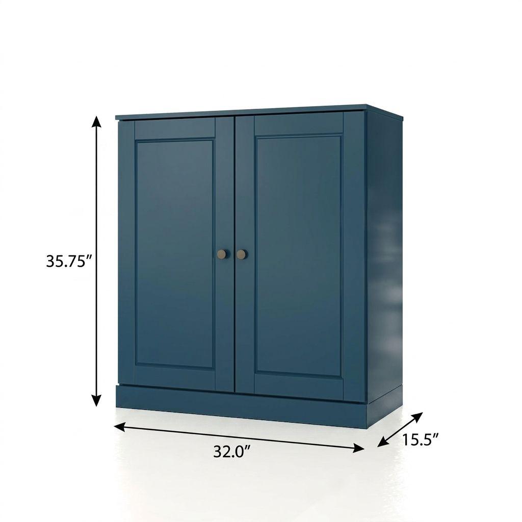 32" Teal Blue Solid Wood Raised Panel Double Door Linen Cabinet