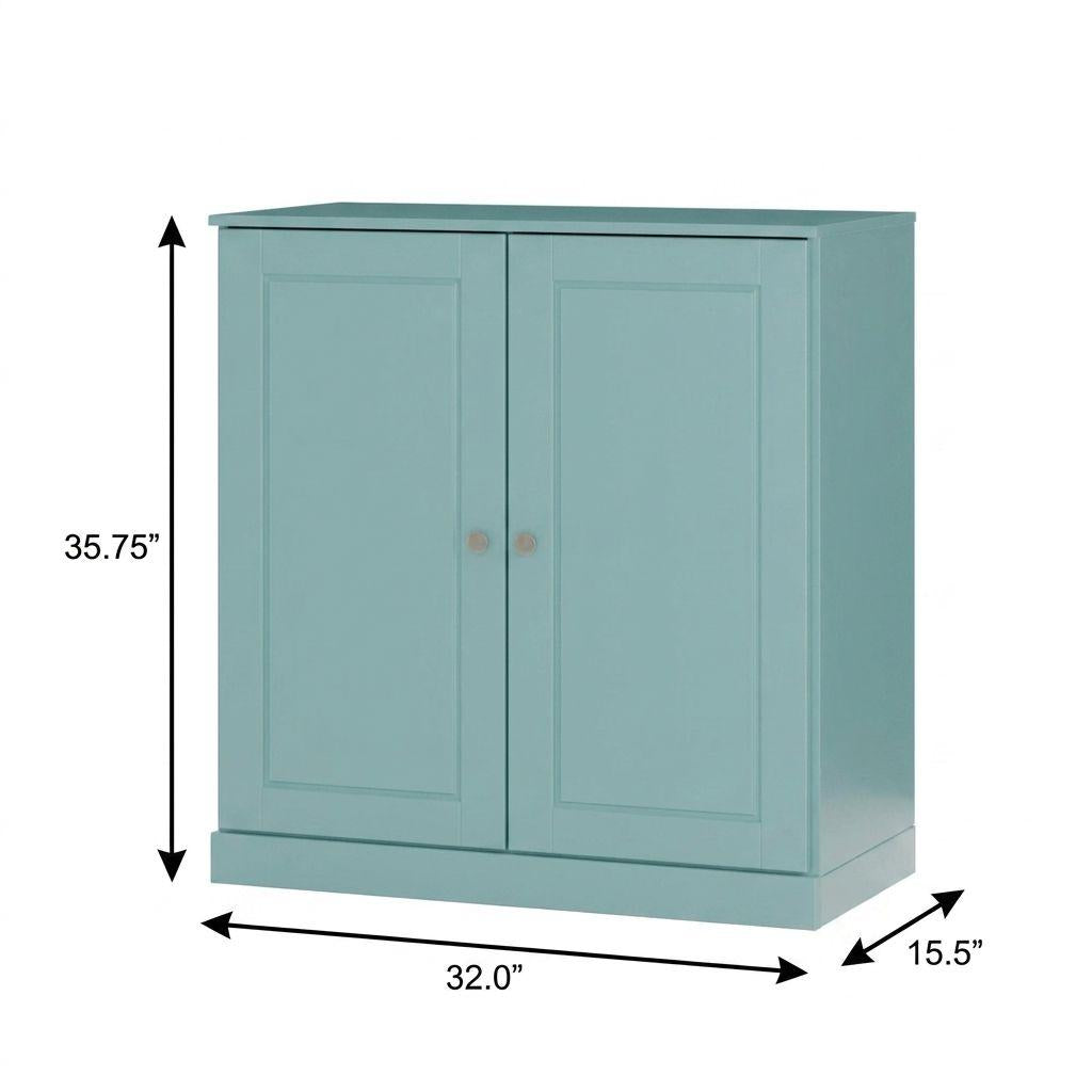32" Aqua Solid Wood Raised Panel Double Door Linen Cabinet
