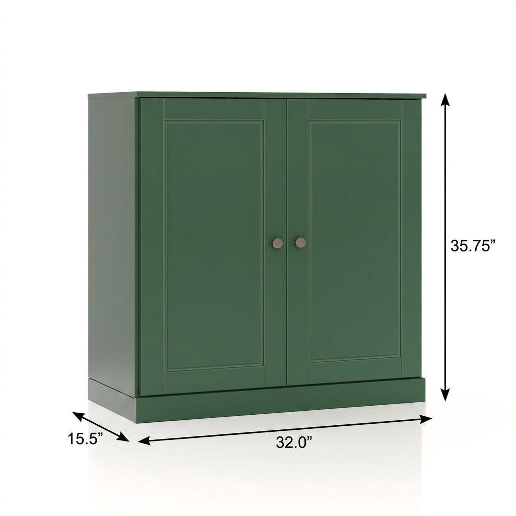 32" Green Solid Wood Raised Panel Double Door Linen Cabinet