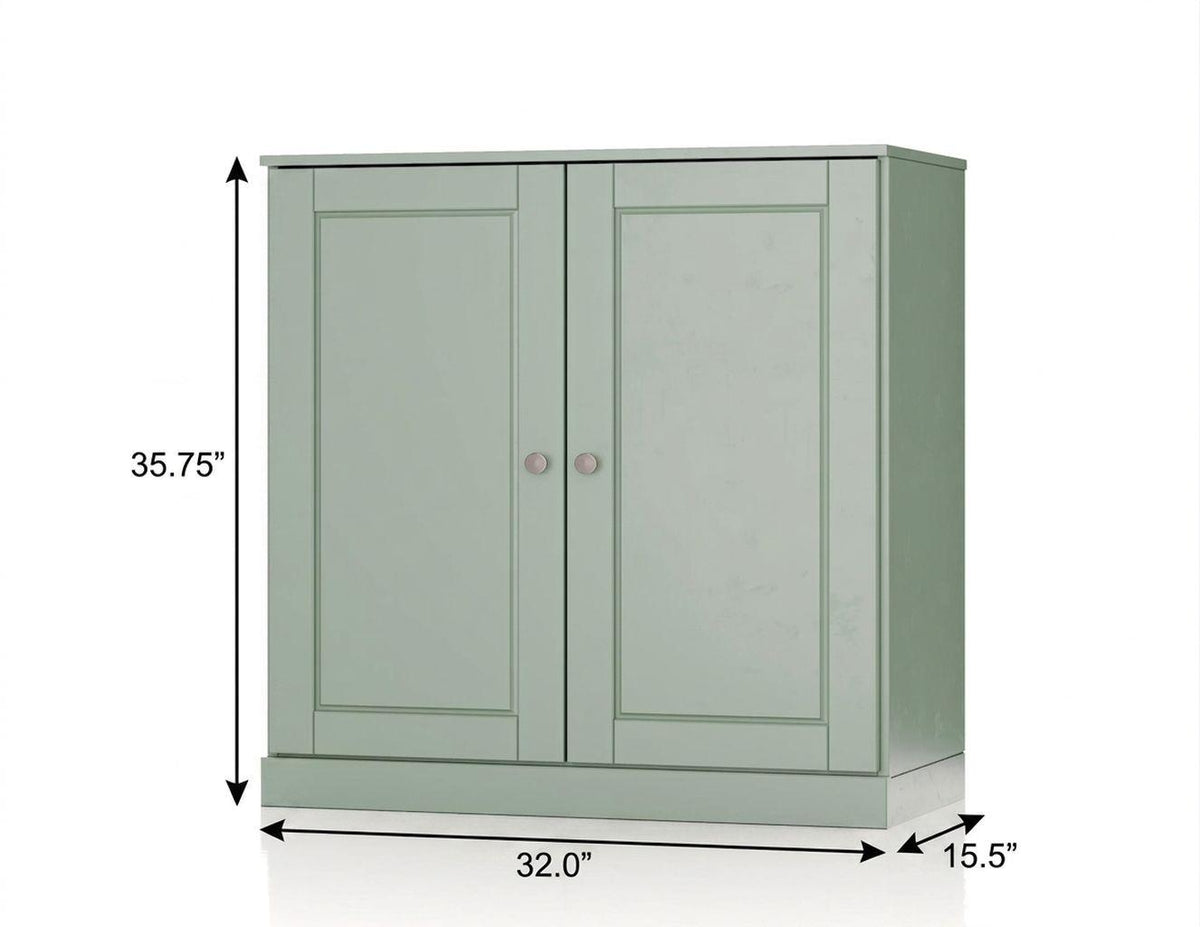 32" Sage Solid Wood Raised Panel Double Door Linen Cabinet