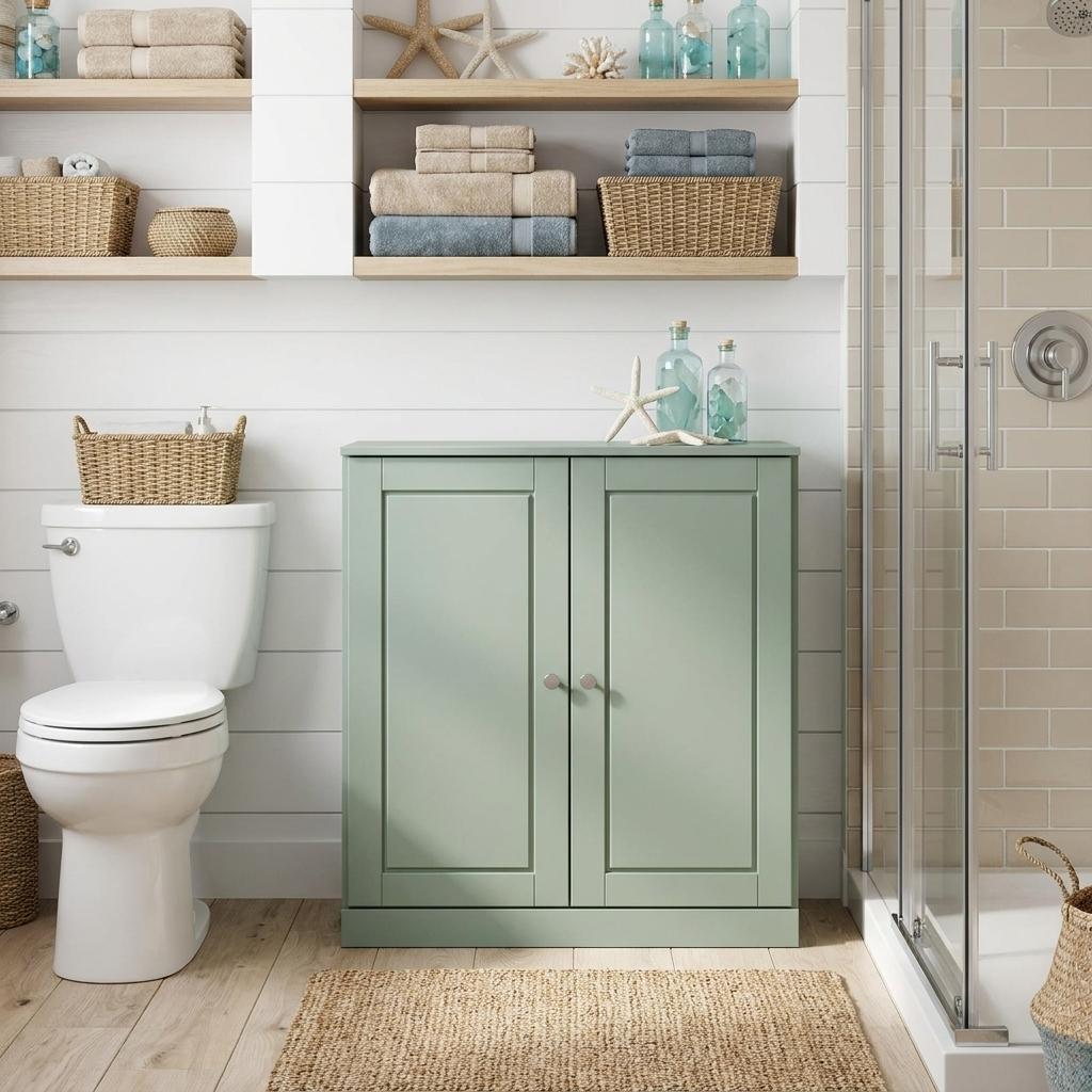 32" Sage Solid Wood Raised Panel Double Door Linen Cabinet