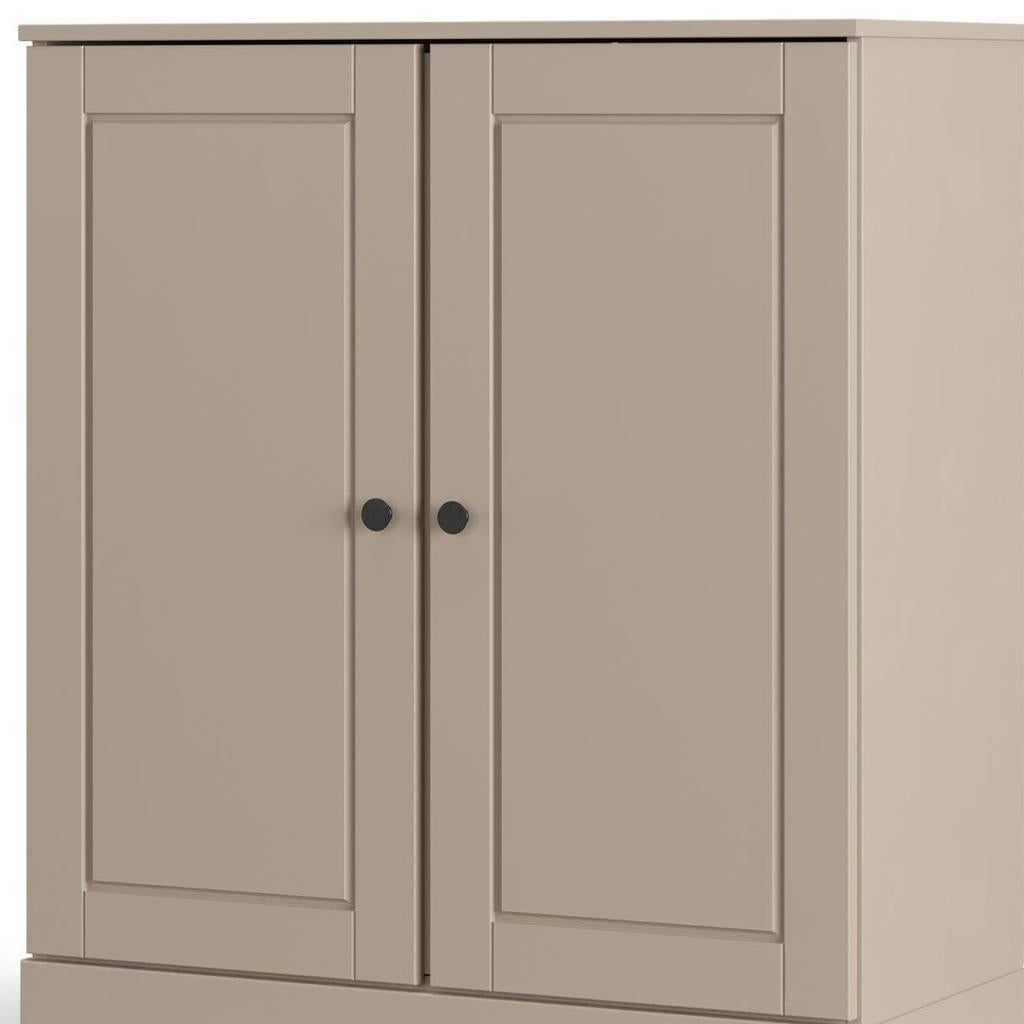 32" Beige Solid Wood Raised Panel Double Door Linen Cabinet