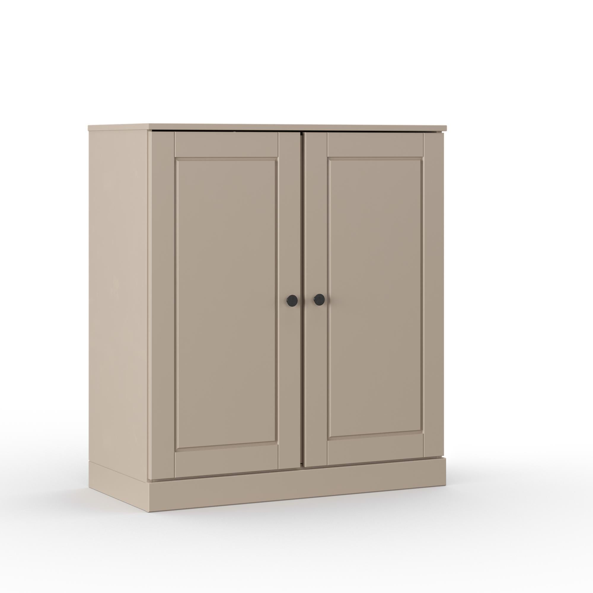 32" Beige Solid Wood Raised Panel Double Door Linen Cabinet