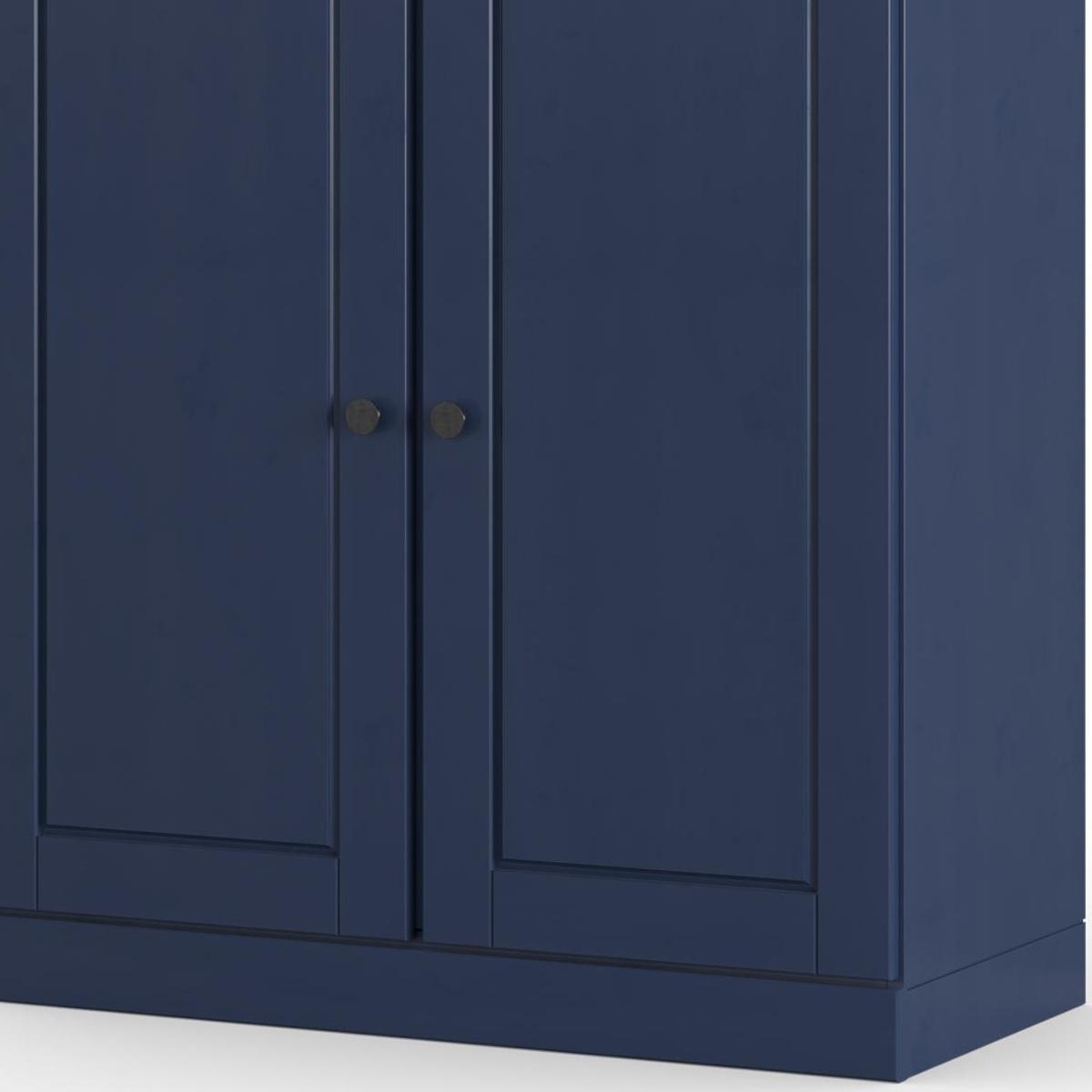 32" Navy Blue Solid Wood Raised Panel Double Door Linen Cabinet