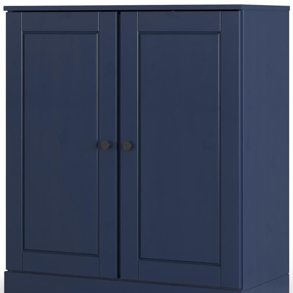 32" Navy Blue Solid Wood Raised Panel Double Door Linen Cabinet