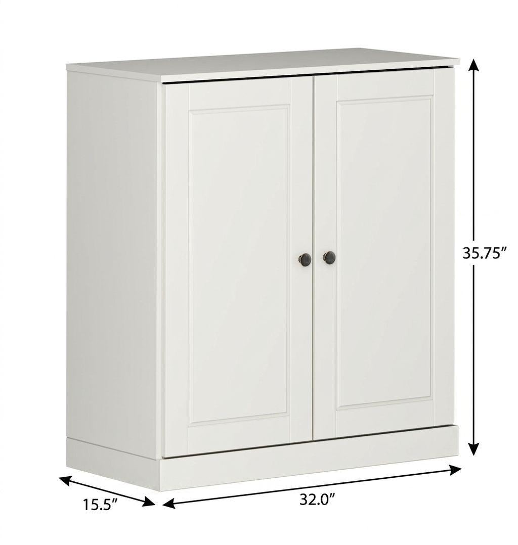 32" Off White Solid Wood Raised Panel Double Door Linen Cabinet
