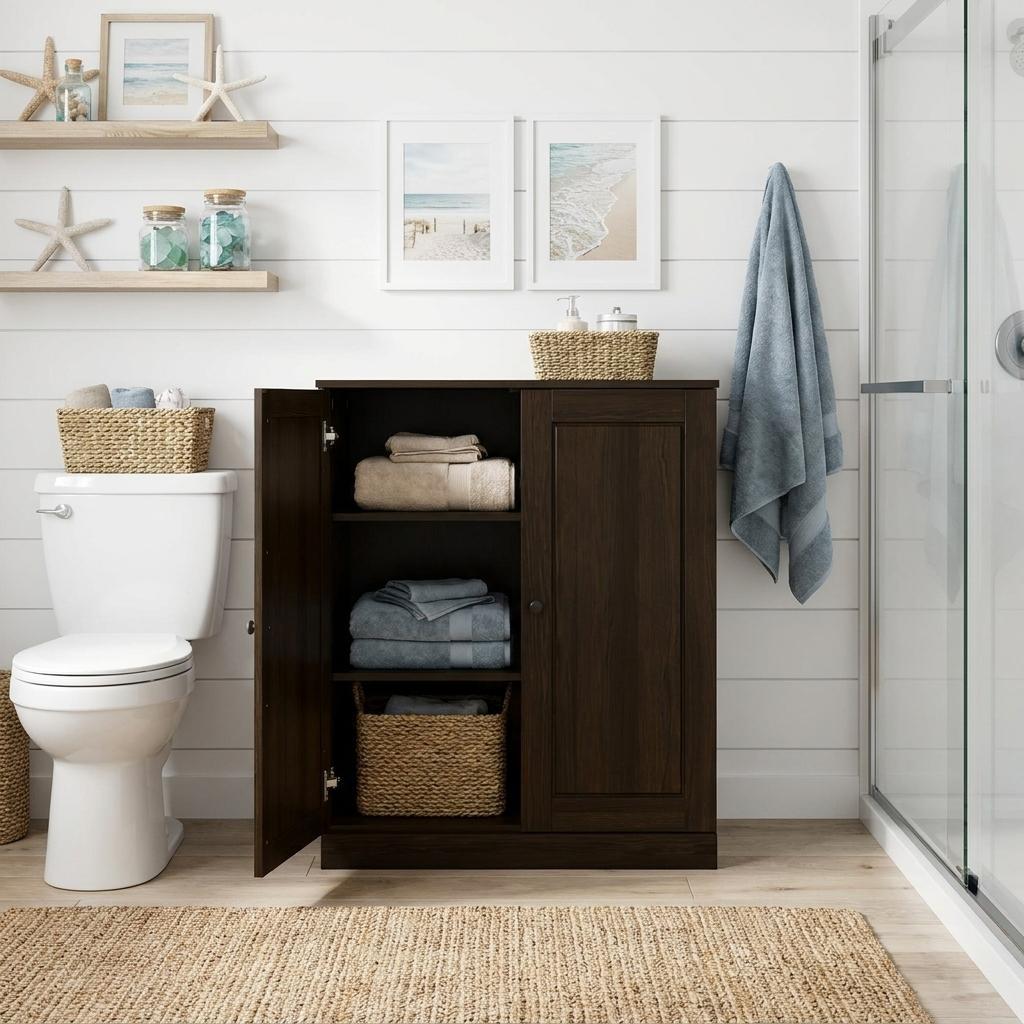 32" Espresso Solid Wood Raised Panel Double Door Linen Cabinet