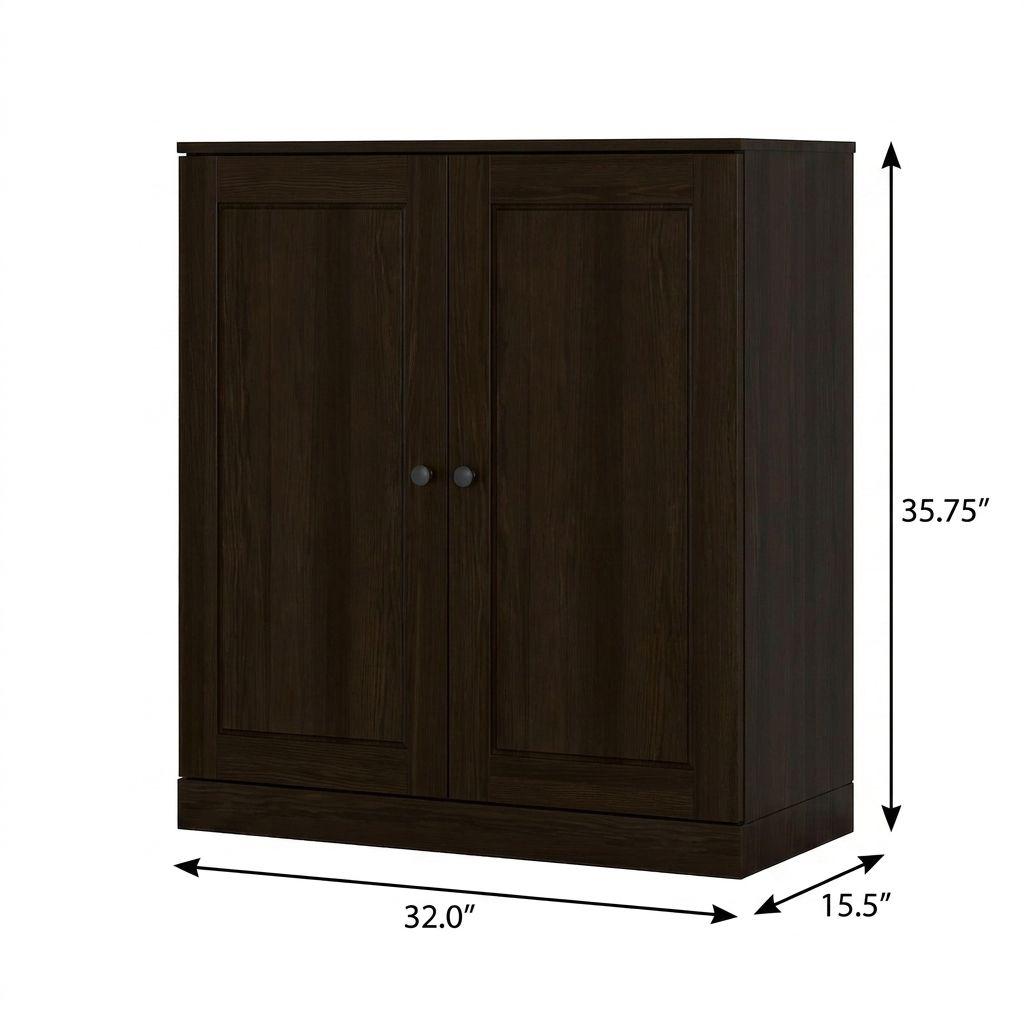 32" Espresso Solid Wood Raised Panel Double Door Linen Cabinet