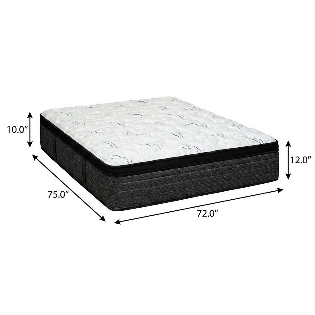 12" Short King 72 x 75 Foam Plush Euro Top Hybrid Mattress