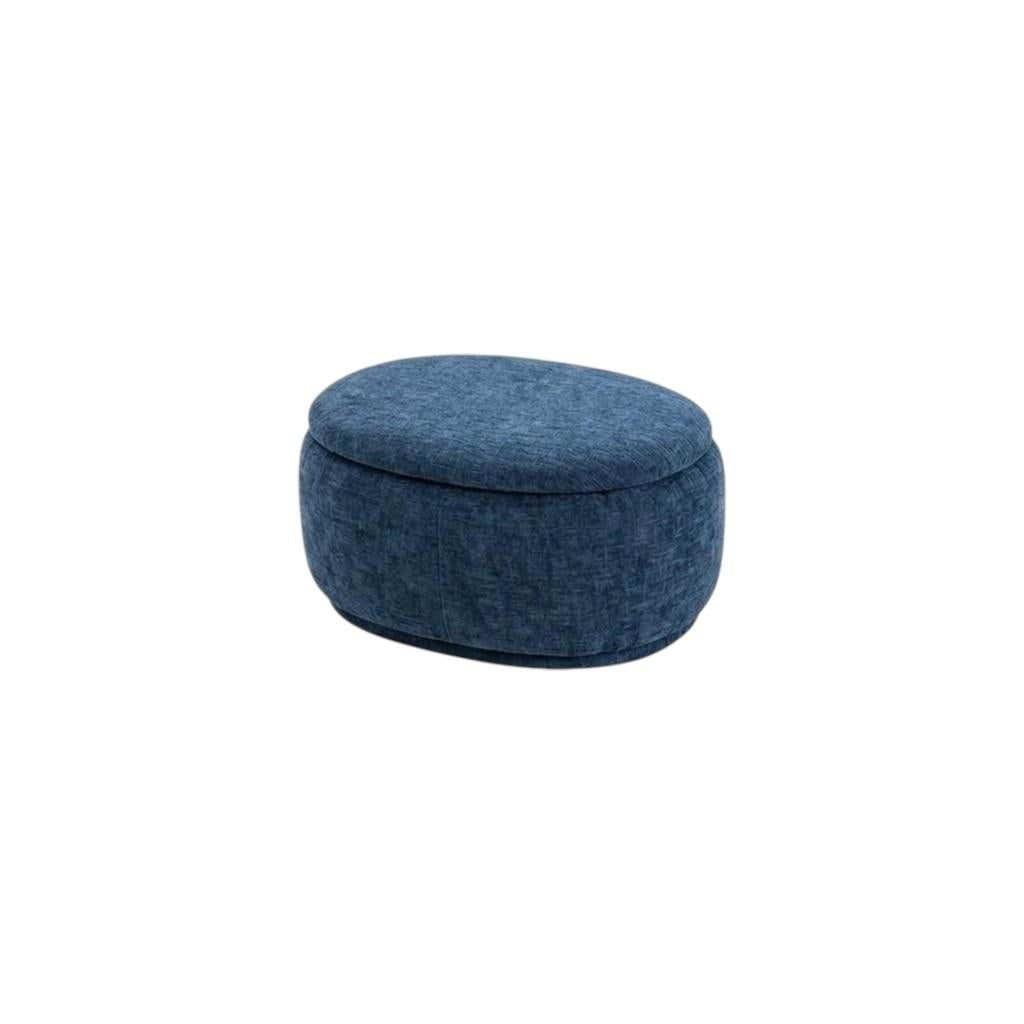 34" Set of Two Blue Chenille Round Ottoman With Storage