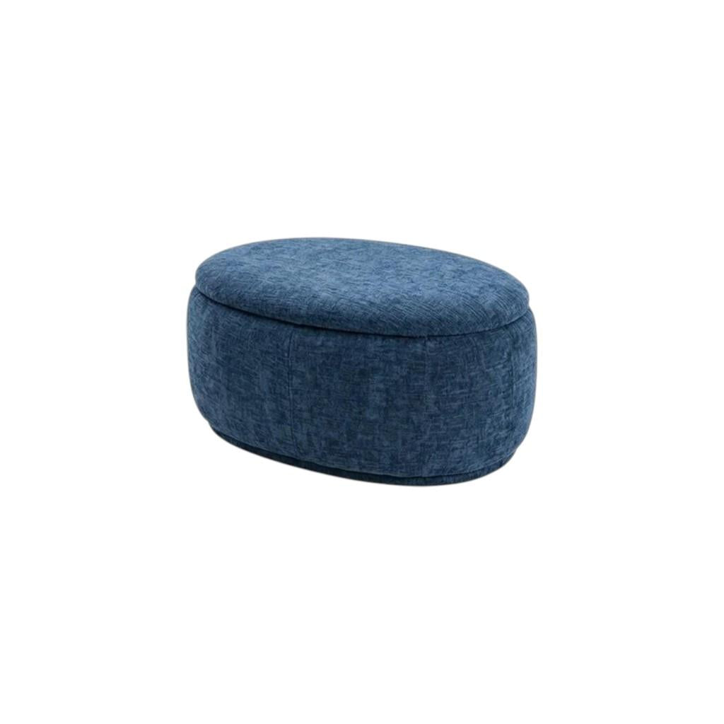 34" Set of Two Blue Chenille Round Ottoman With Storage