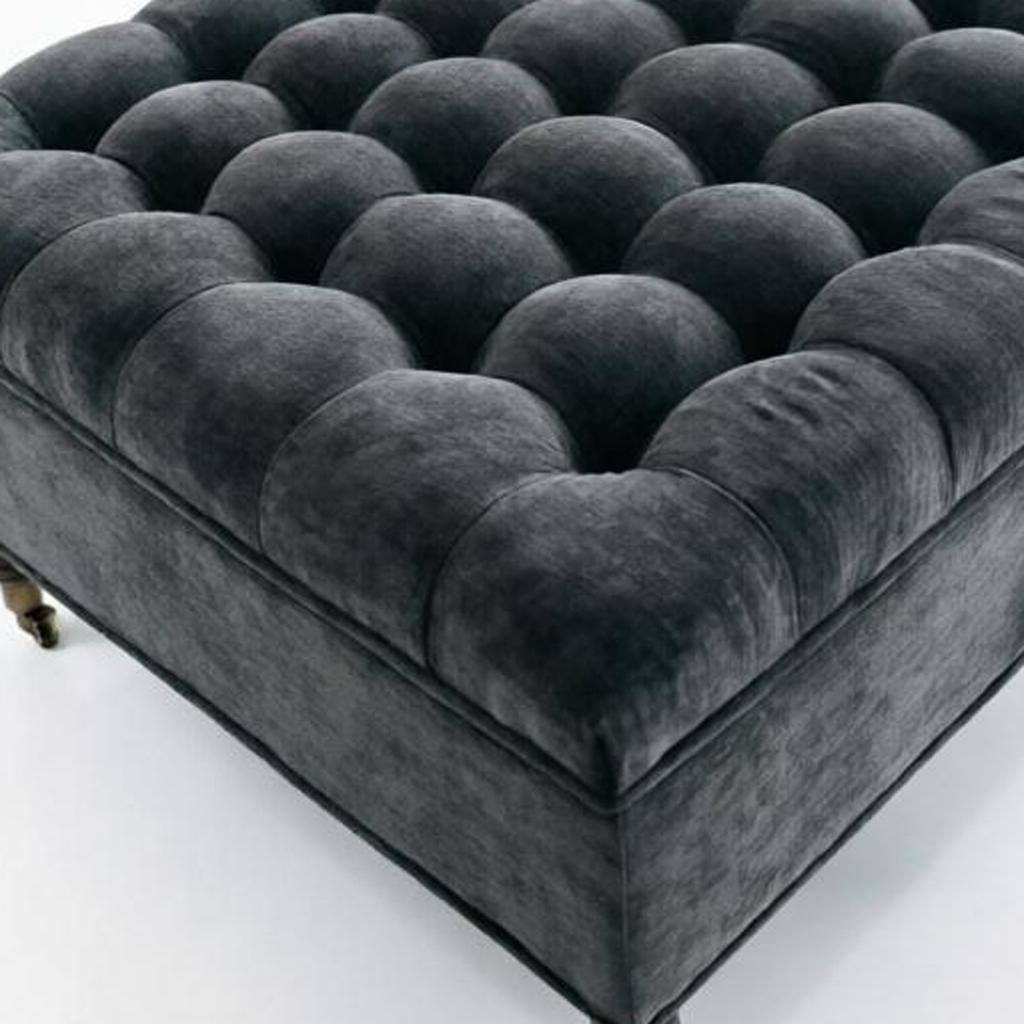 34" Dark Gray And Black Rolling Chenille Tufted Ottoman With Storage