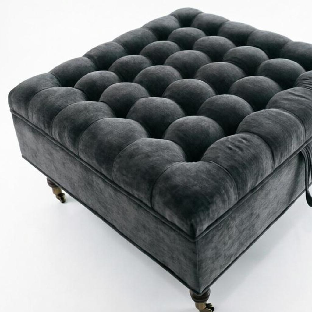 34" Dark Gray And Black Rolling Chenille Tufted Ottoman With Storage