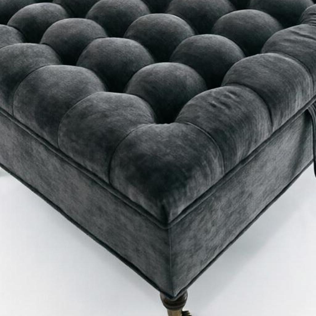 34" Dark Gray And Black Rolling Chenille Tufted Ottoman With Storage