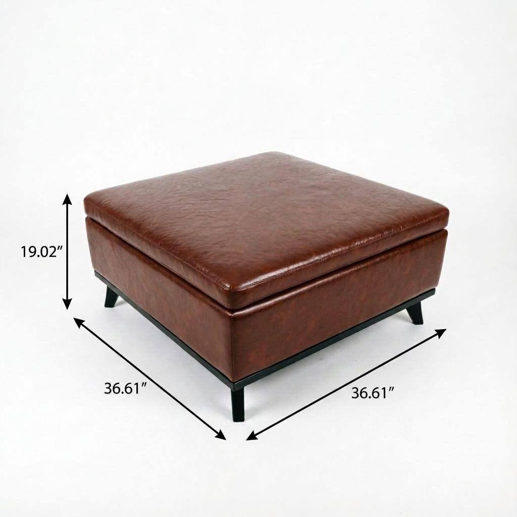 37" Brown And Black Faux Leather Ottoman With Storage