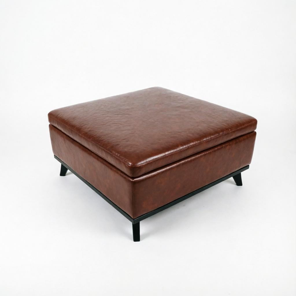 37" Brown And Black Faux Leather Ottoman With Storage