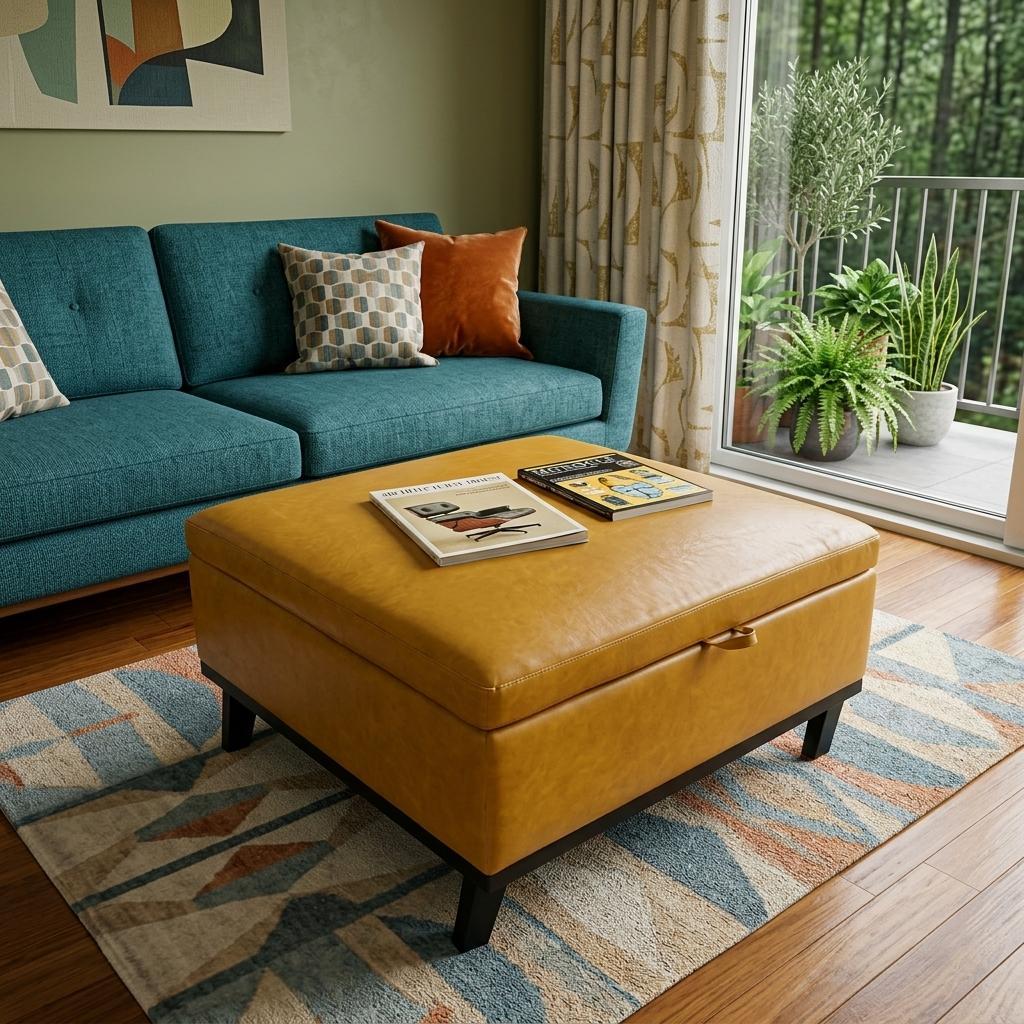 37" Yellow And Black Faux Leather Ottoman With Storage
