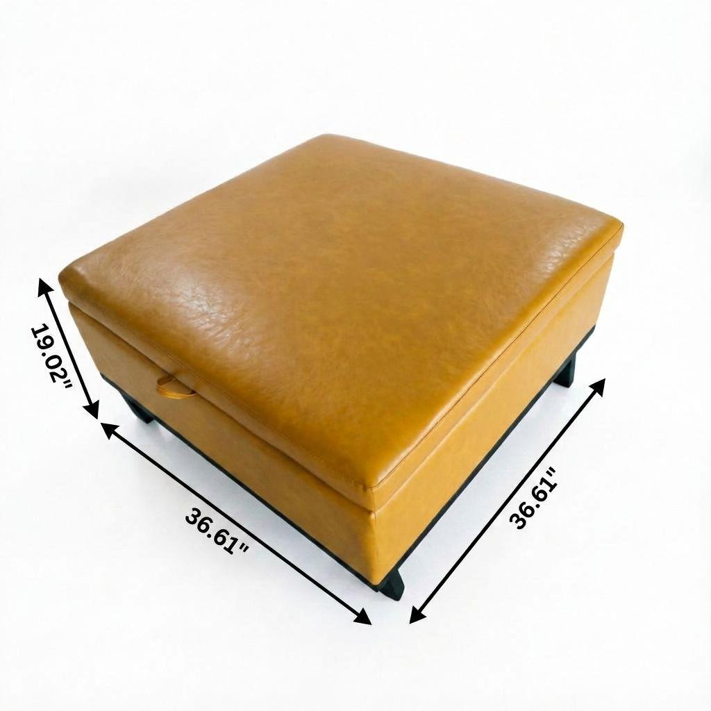 37" Yellow And Black Faux Leather Ottoman With Storage