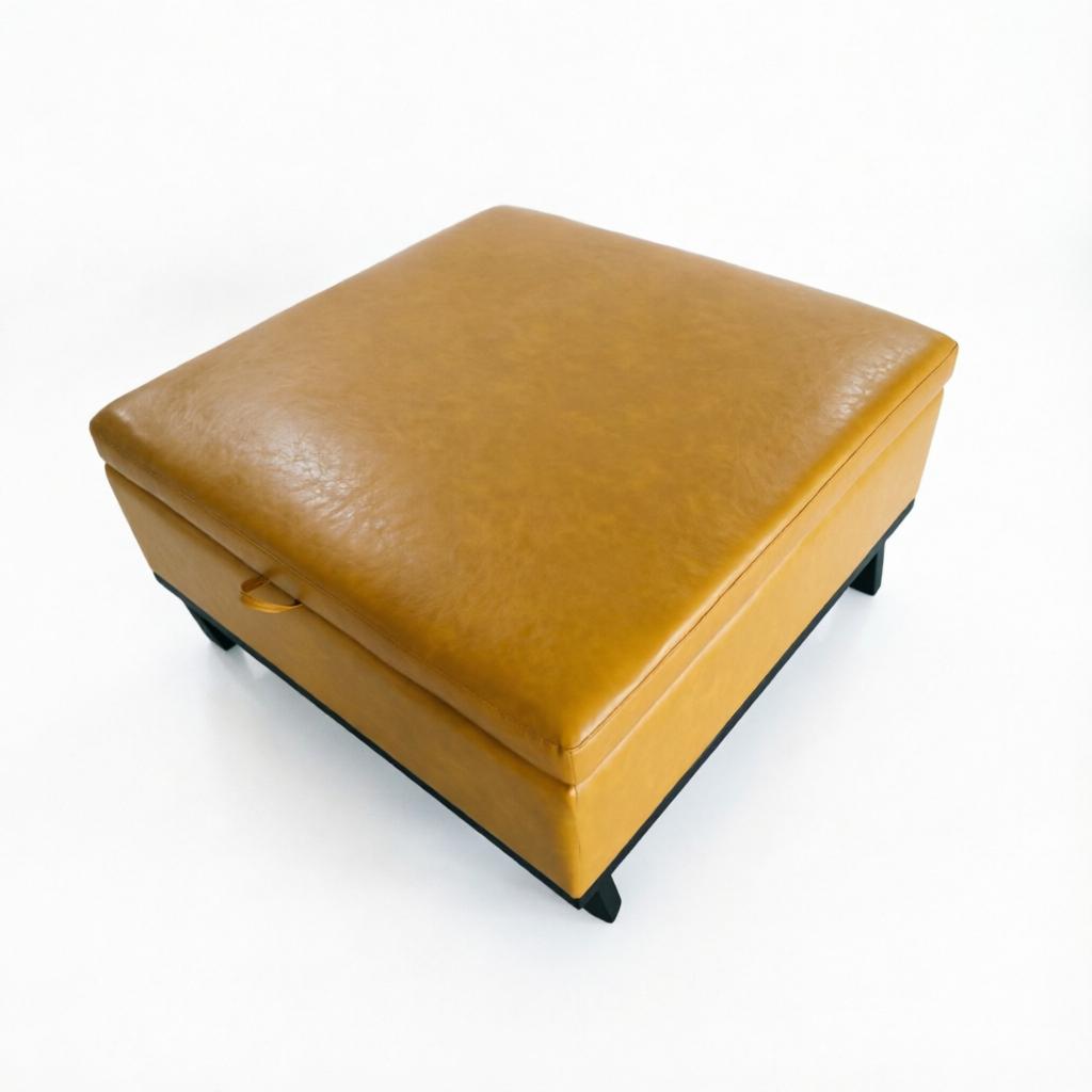 37" Yellow And Black Faux Leather Ottoman With Storage