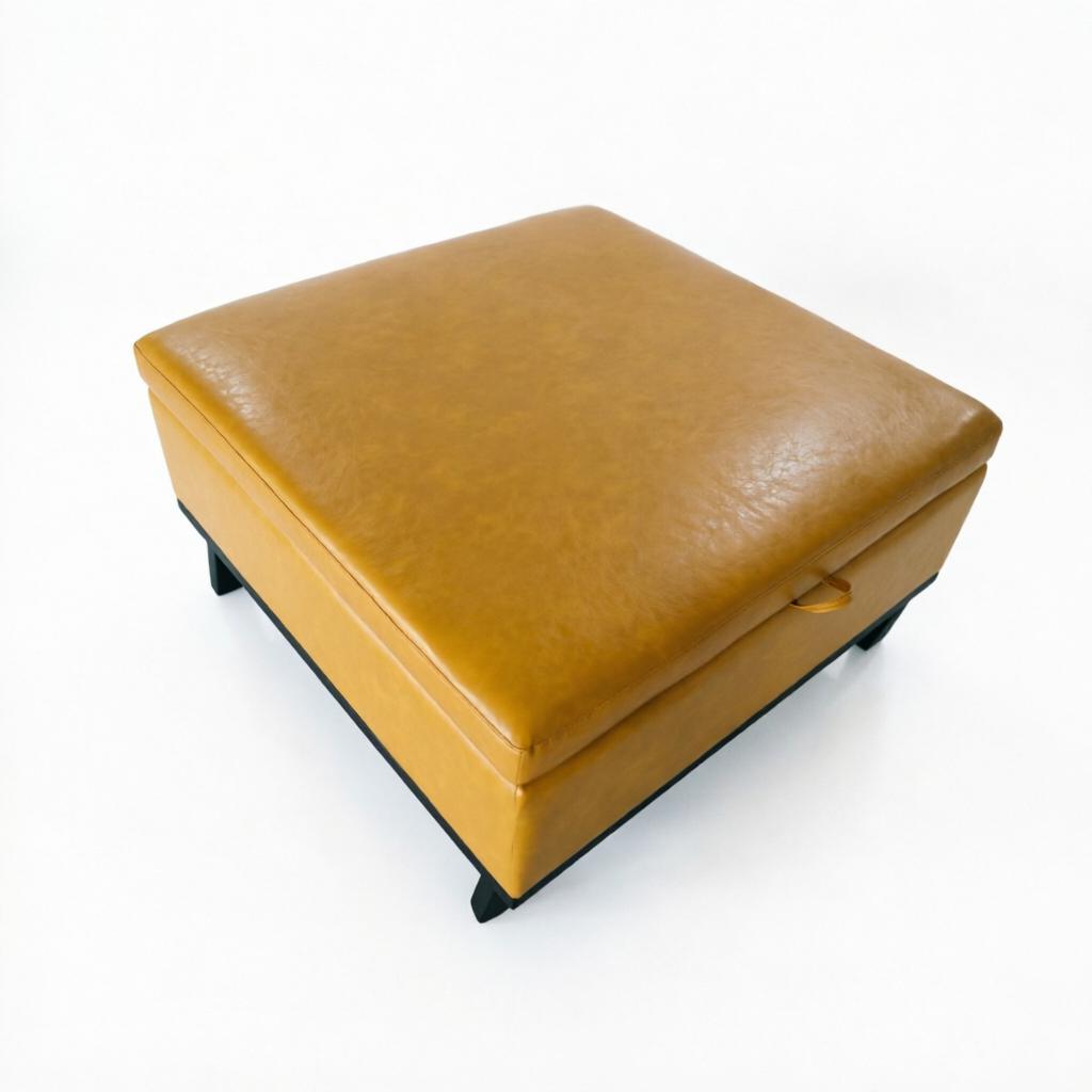 37" Yellow And Black Faux Leather Ottoman With Storage