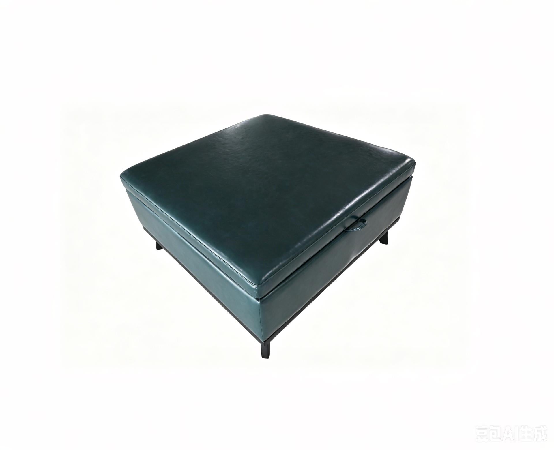 37" Blue And Black Faux Leather Ottoman With Storage