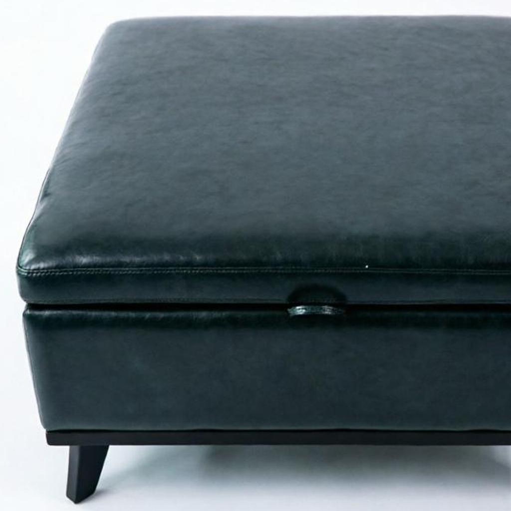 37" Blue And Black Faux Leather Ottoman With Storage