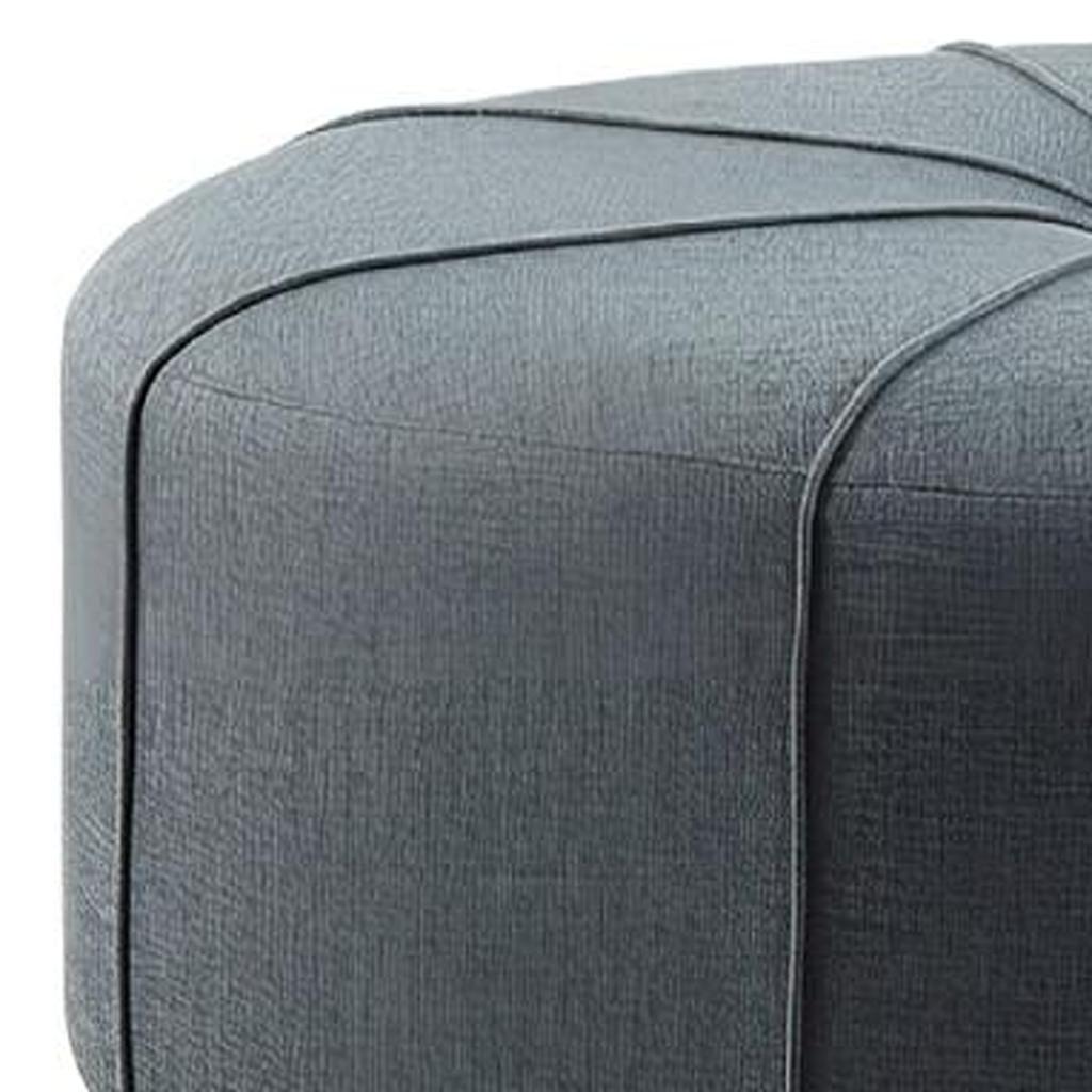 48" Slate Blue and Black Cotton Blend and Linen Blend Tufted Oval Cocktail Ottoman