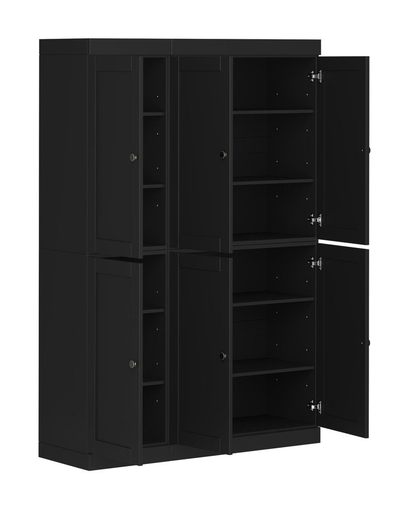 72" Black Solid Wood 8 Pantry Or Storage Closet
