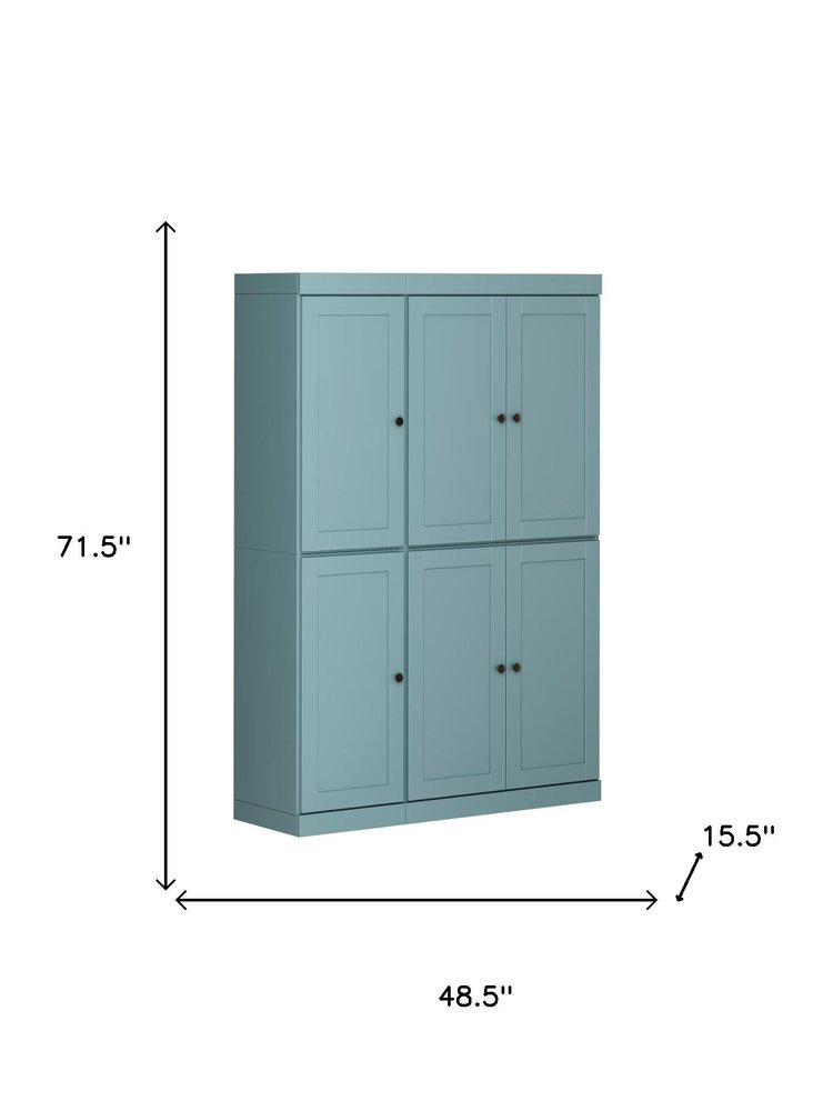 72" Aqua Solid Wood 8 Pantry Or Storage Closet