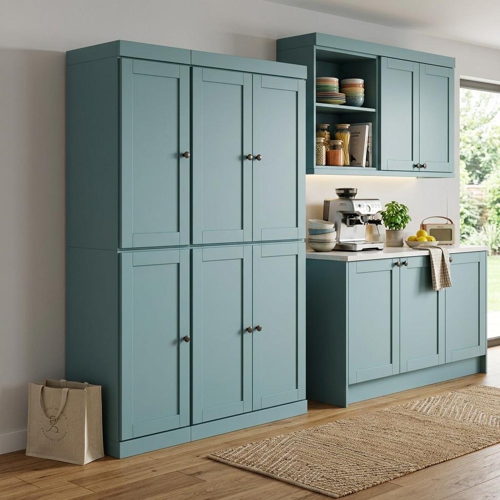 72" Aqua Solid Wood 8 Pantry Or Storage Closet