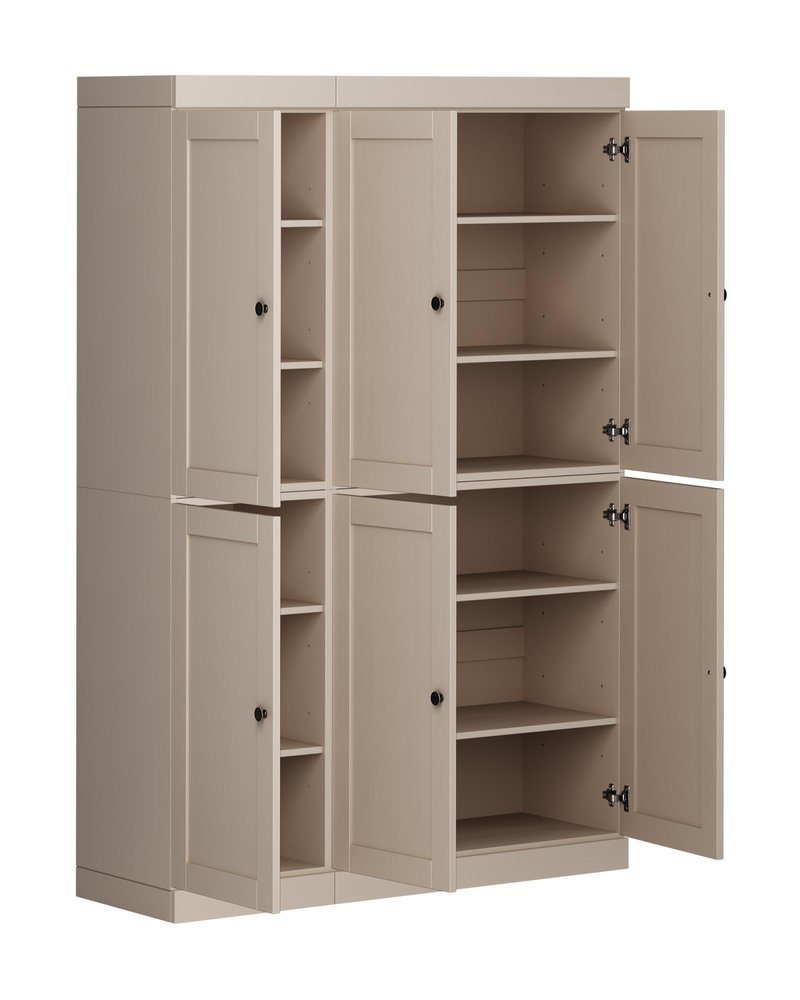 72" Beige Solid Wood 8 Pantry Or Storage Closet