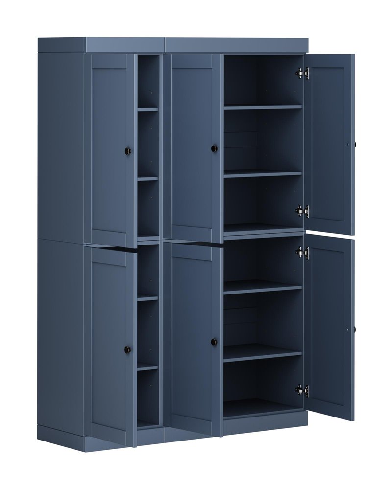 72" French Blue Solid Wood 8 Pantry Or Storage Closet