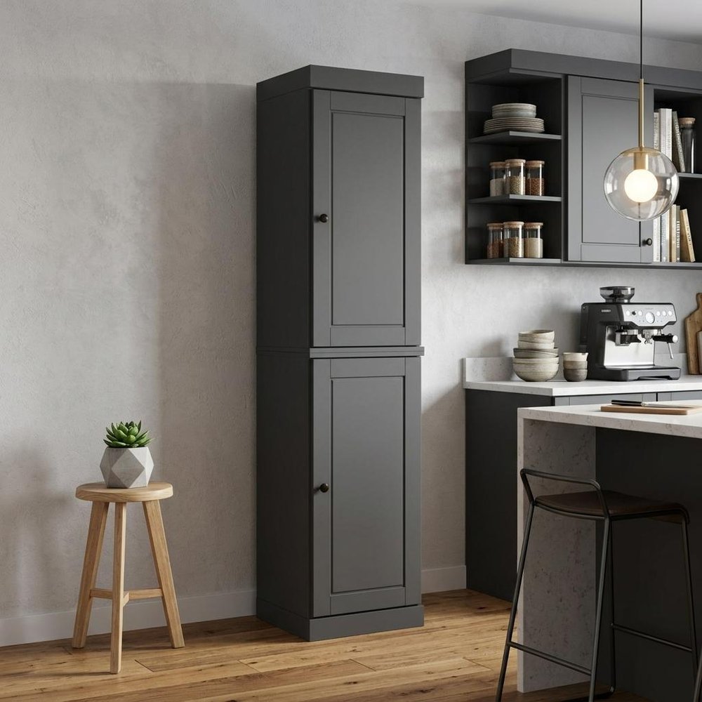72" Gray Solid Wood Two Door Pantry Or Storage Closet
