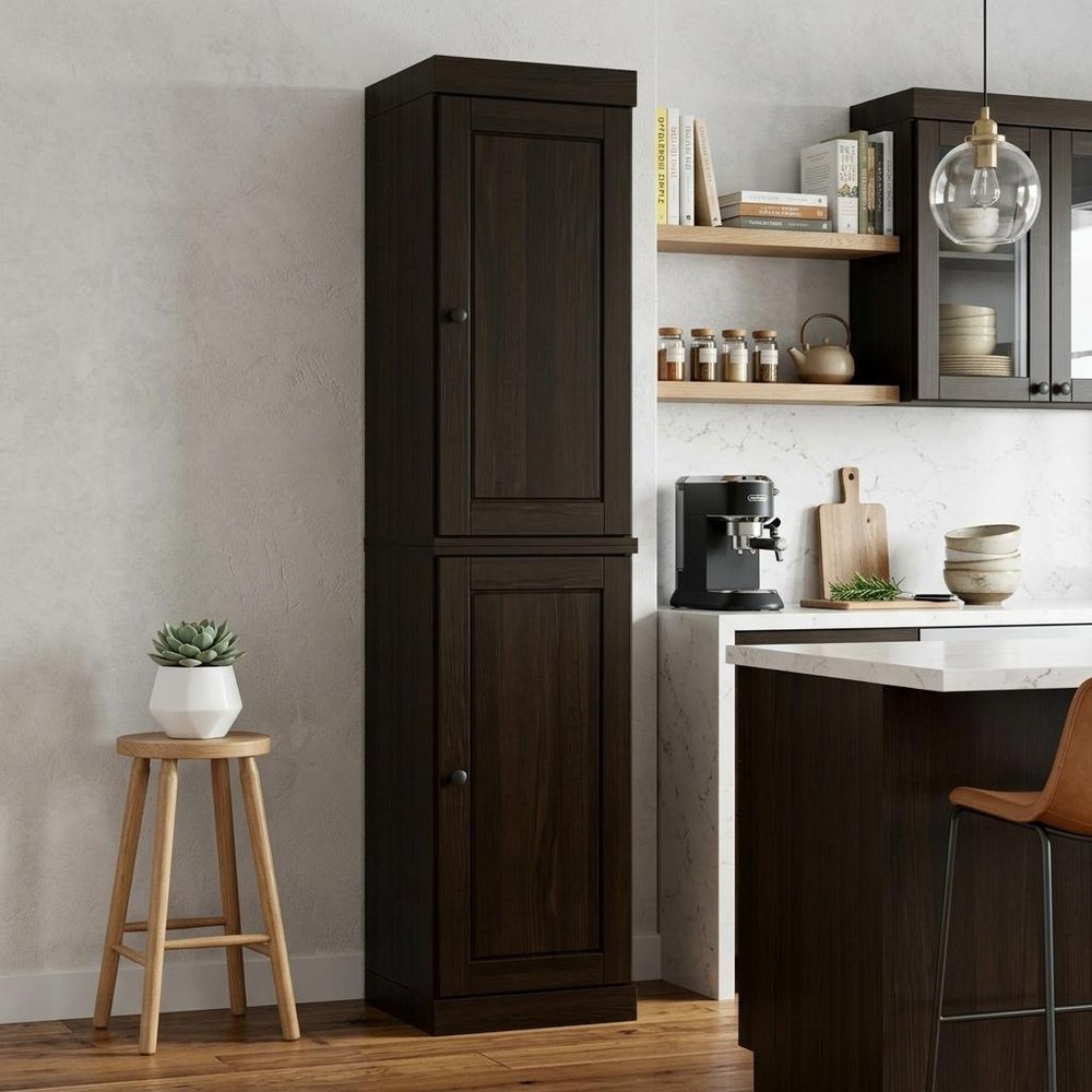 72" Espresso Solid Wood Two Door Pantry Or Storage Closet