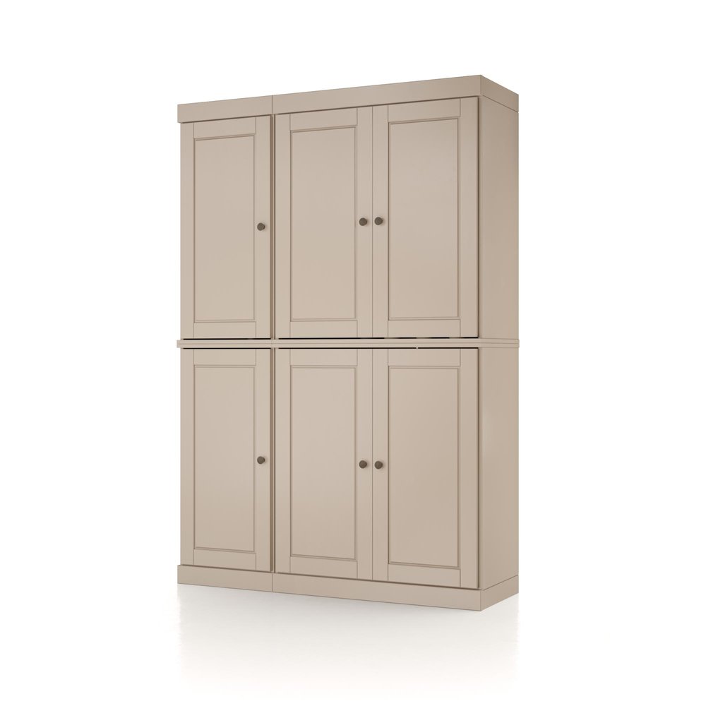 72" Beige Solid Wood 8 Pantry Or Storage Closet