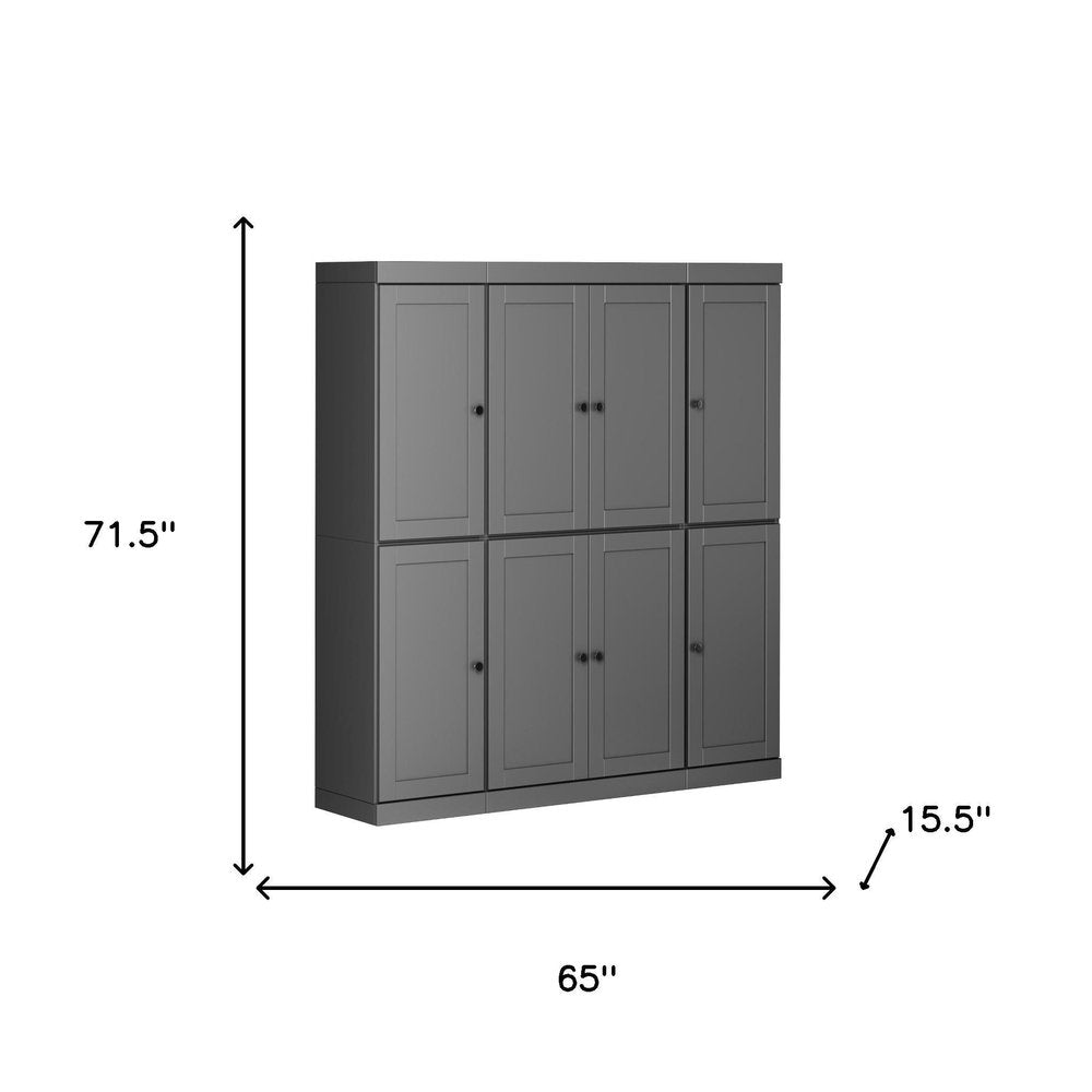 72" Gray Solid Wood 8 Two Drawer Pantry Or Storage Closet