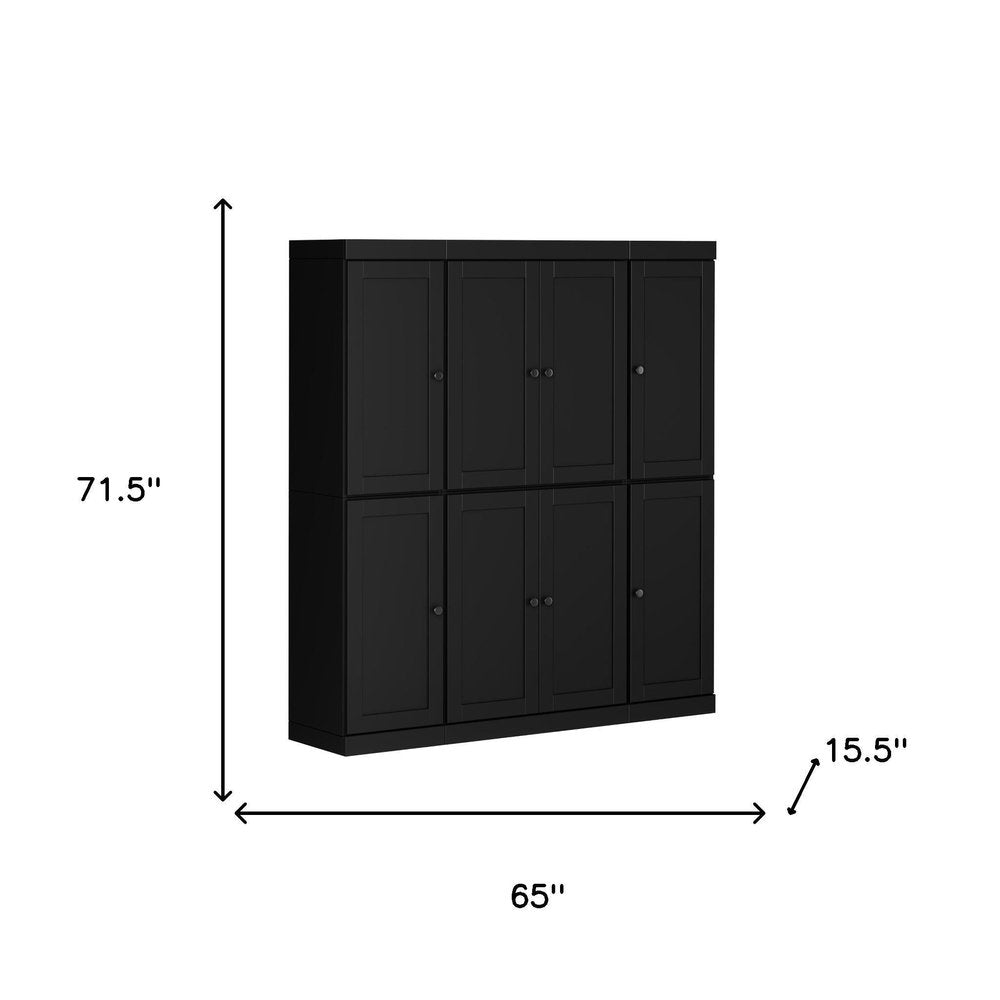 72" Black Solid Wood 8 Two Drawer Pantry Or Storage Closet