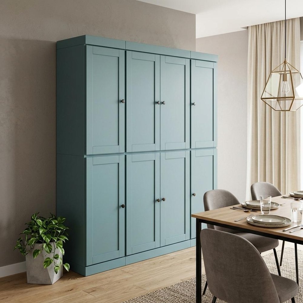 72" Green Solid Wood 8 Two Drawer Pantry Or Storage Closet