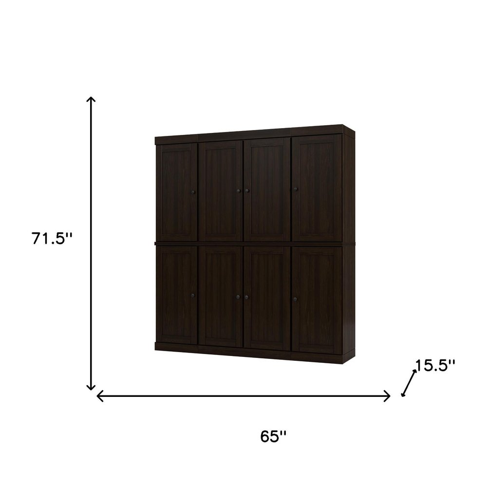 72" Espresso Solid Wood 8 Two Drawer Pantry Or Storage Closet