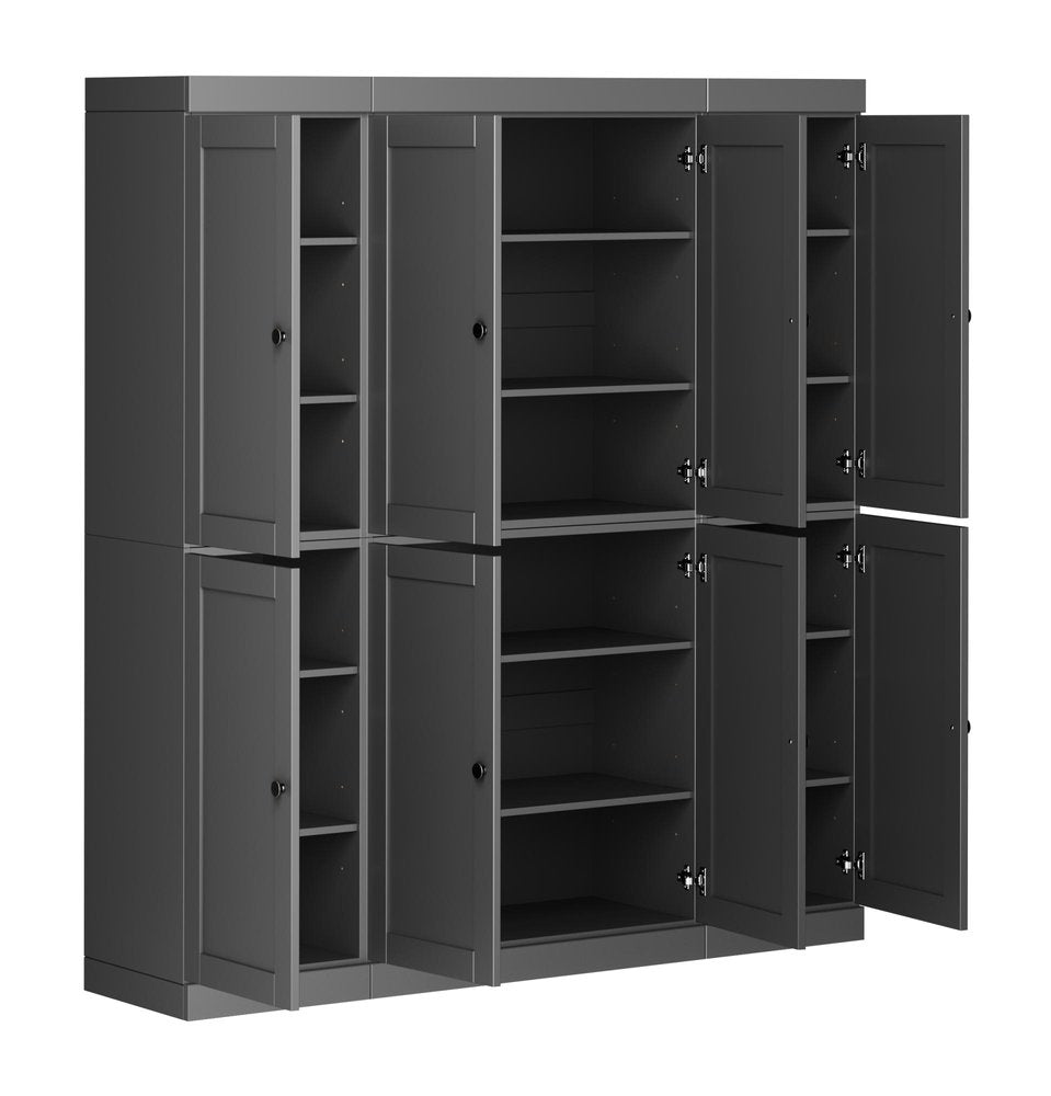 72" Gray Solid Wood 8 Pantry Or Storage Closet