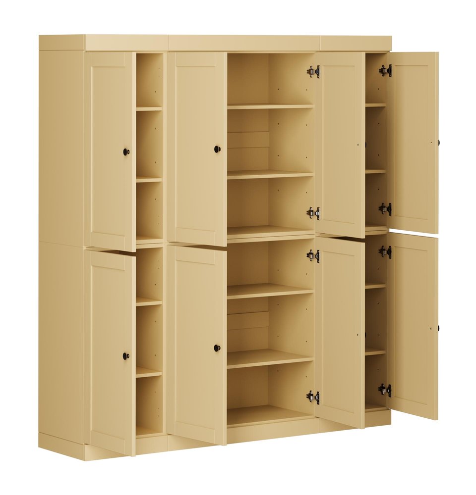 72" Yellow Solid Wood 8 Pantry Or Storage Closet