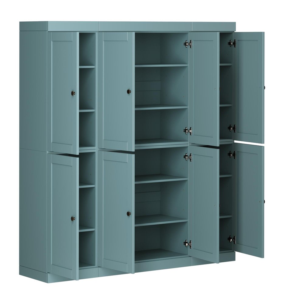 72" Aqua Solid Wood 8 Pantry Or Storage Closet