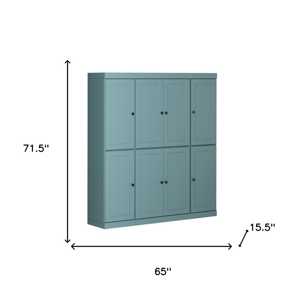 72" Aqua Solid Wood 8 Pantry Or Storage Closet
