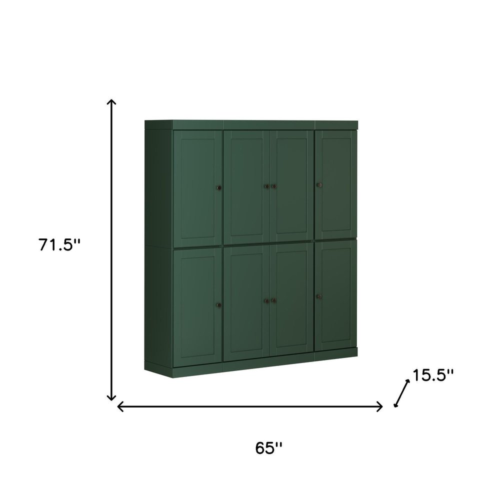 72" Green Solid Wood 8 Pantry Or Storage Closet